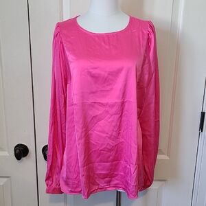 Hot Pink Silky Bishop Sleeve Blouse